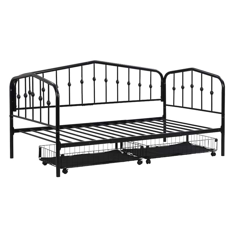 HomeRoots Black Metal Twin Bed Frame With Drawers