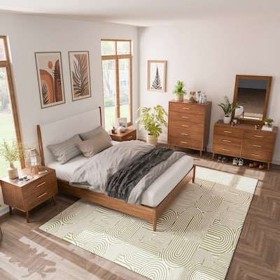 Furniture of America Beau Midcentury 6-Piece Walnut Queen Bedroom Set