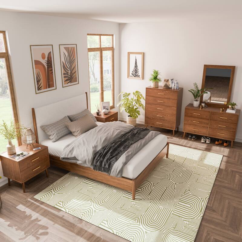Furniture of America Beau Midcentury Walnut Wood Platform Bed
