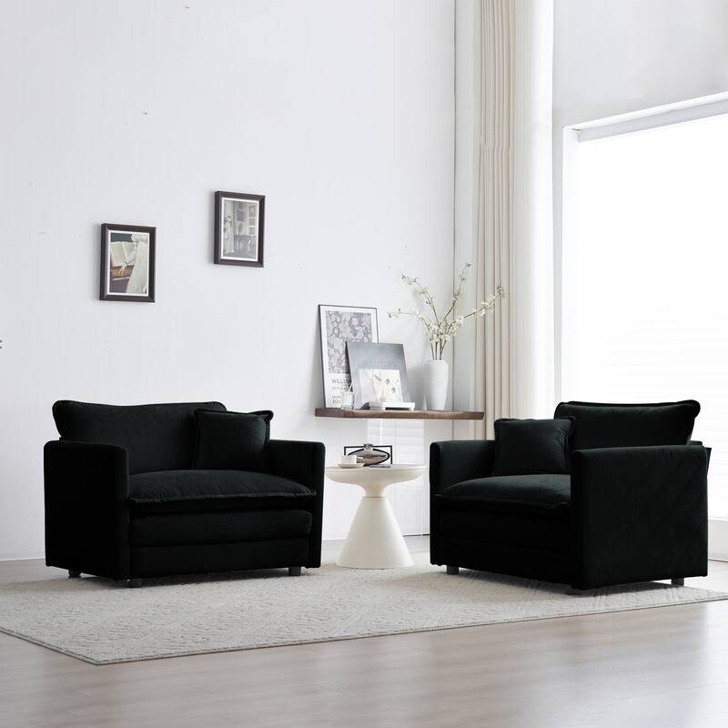 High-end Chenille Upholstered Armchairs with Toss Pillow 2PCS
