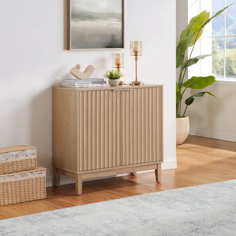 2 Doors Sideboard Buffet Cabinet, Fluted Storage Cabinet, Wood Accent Table with Adjustable Shelves, Console Table - Natural Ash