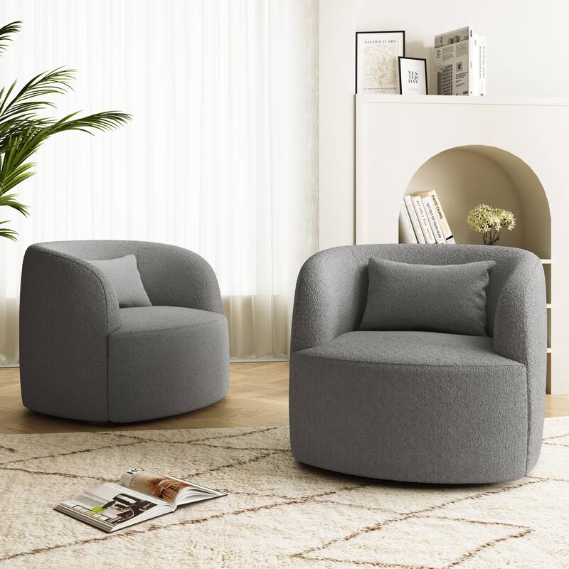 Set of 2 Single Accent Chair Teddy Swivel Barrel Chairs