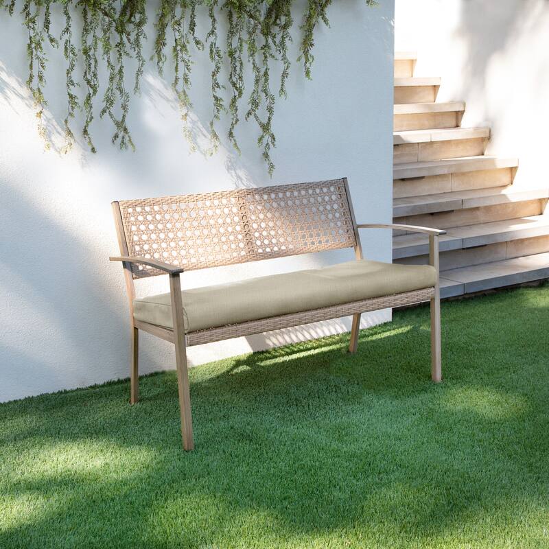 Sorra Home Indoor/Outdoor Solid Round Front Bench Cushion - 57 x 16 x 2 Bench Cushion Round Front - Linen