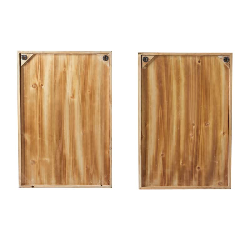 Wood Leaf Tropical Wall Decor with Brown Frame - Set of 2 Green - Roche River Decor