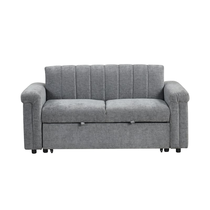 2-in-1 Loveseat Sleeper Recliner Sofa, Convertible Lounge Couch Pull Out Sofa Bed with Vertical Striped Backrest