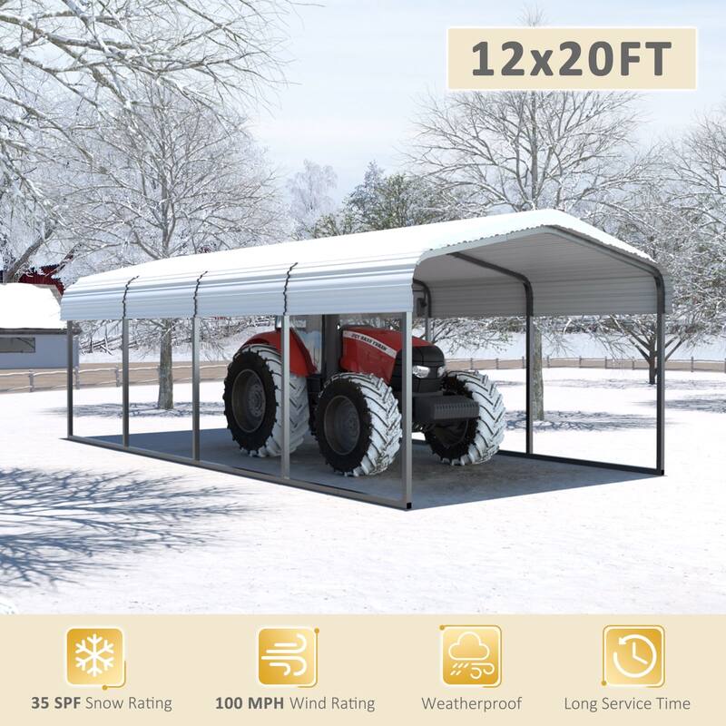 VEIKOUS Metal Carport, Heavy Duty Steel Carport Garage and Shelter, White