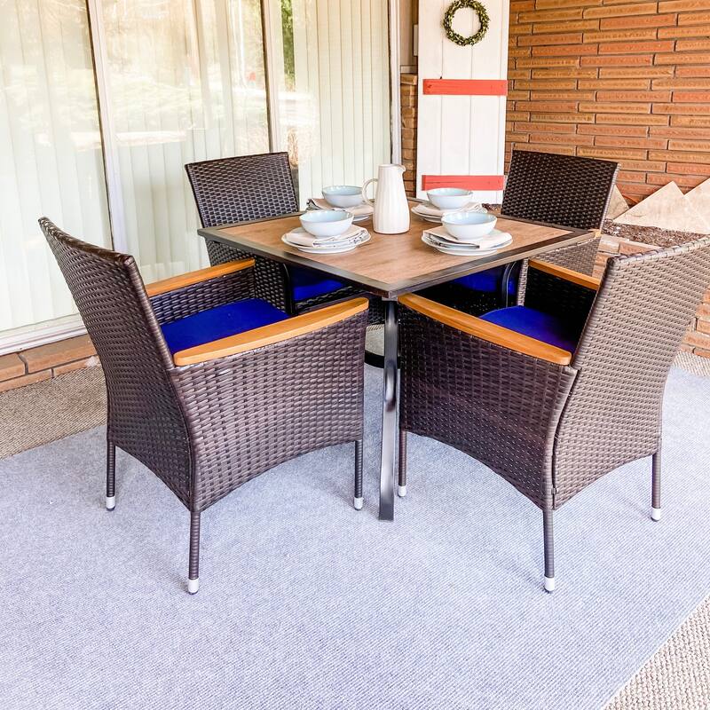 MAISON ARTS Outdoor Patio 6 Pieces Dining Set with Umbrella - Without Umbrella