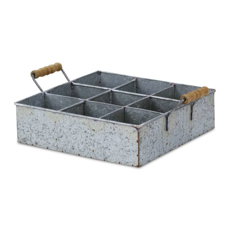 HomeRoots 12" Silver Galvanized Metal Bedside Caddy With Handles