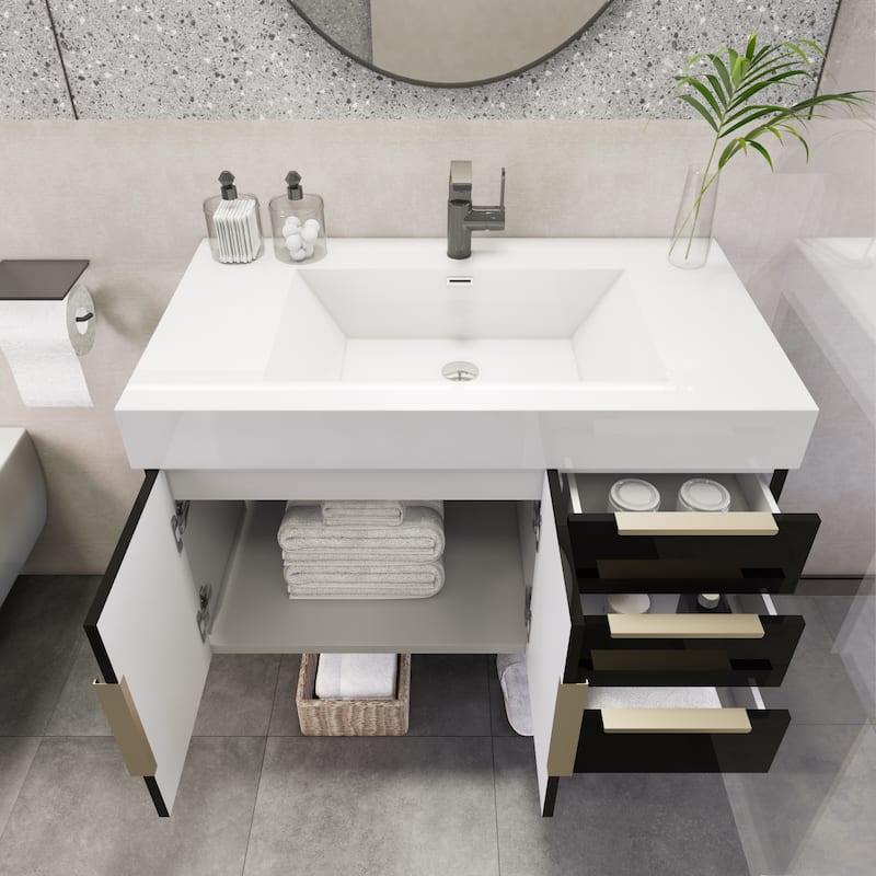 Noble 36" Wall Mounting Vanity (R Drawer) with Reinforced Acrylic Sink