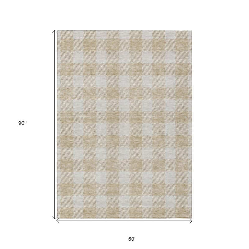HomeRoots Plaid Transitional Rectangle Outdoor Rug