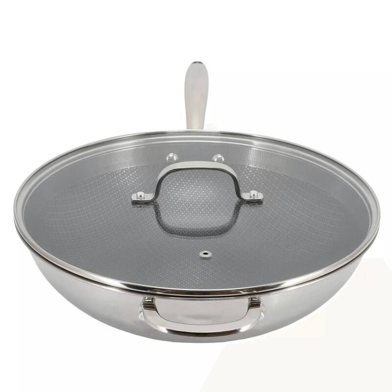 Better Chef 12.5-Inch 3-Ply Stainless Steel Nonstick Wok with Lid