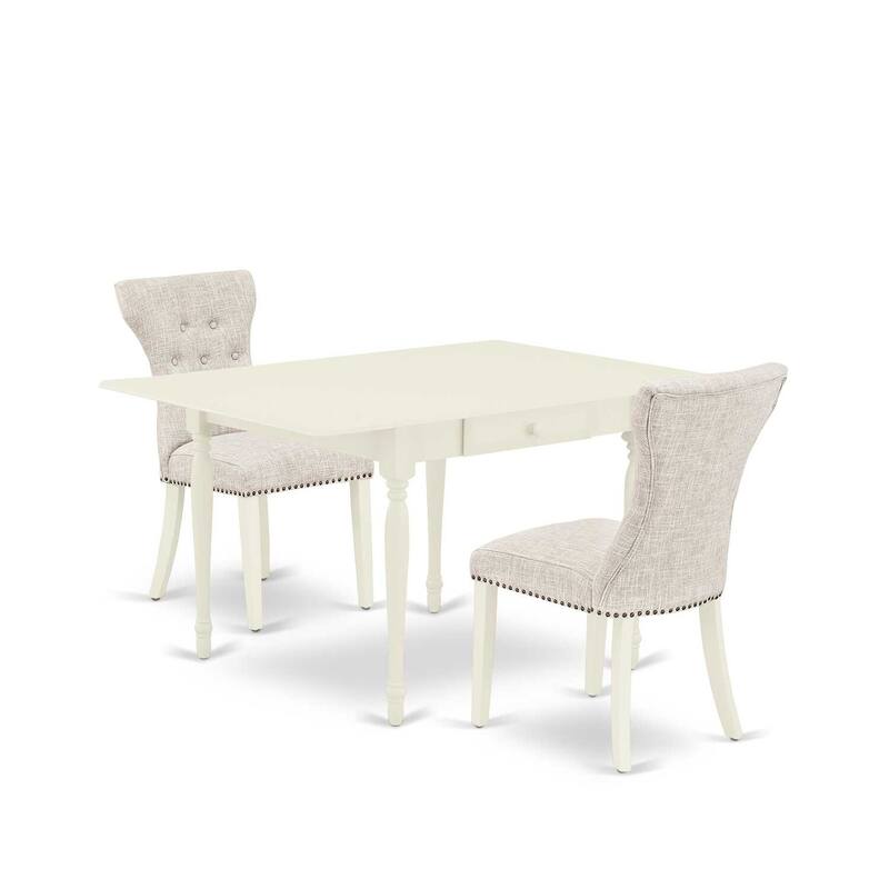 HomeStock 3-Piece Linen White Finish Rectangular Solid Wood Top With Dropleaf Dining Table Set