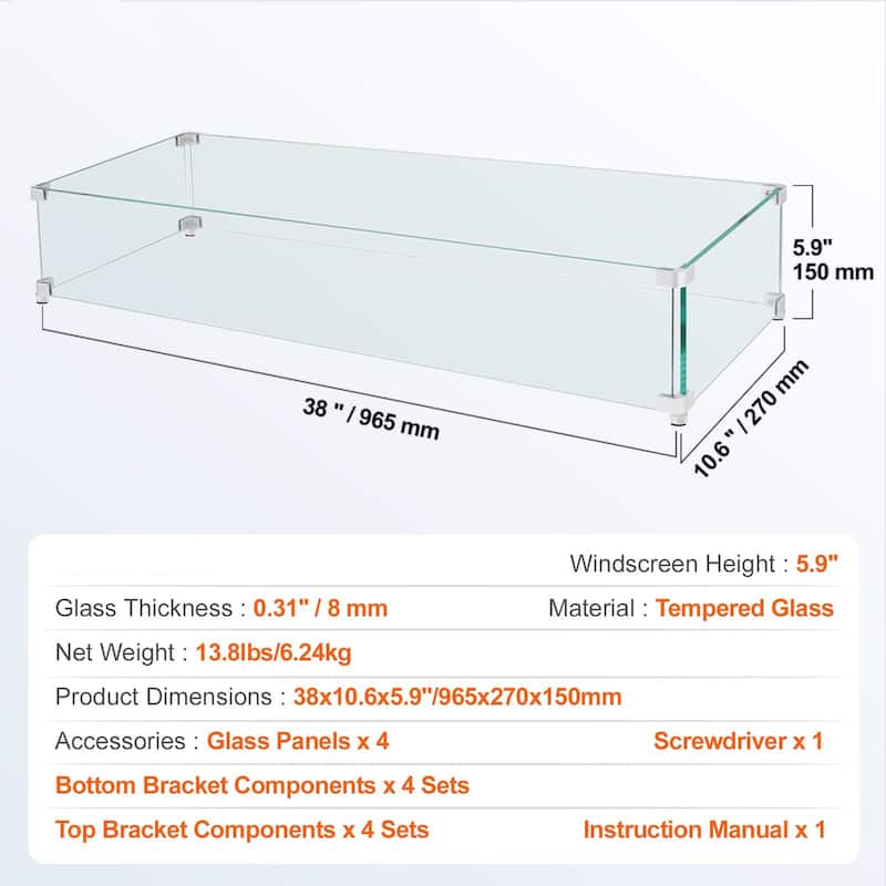 Clear Tempered Glass Outdoor Fire Pit Guard with Alloy Bracket
