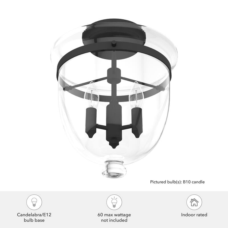 Hunter Belltown 3-Light Flush Mount Ceiling Light - Entry, Bedroom, Bath, Hallway - Transitional, Modern Farmhouse