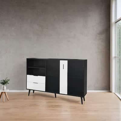 Two-Door Storage Cabinet with 2 Drawers and Metal Handles