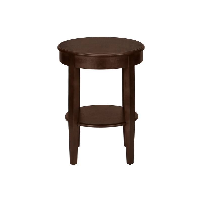 Transitional 2 Tier Accent Table, Round End/Side Table for living room, Nightstand for Bedroom, Brown Veneer
