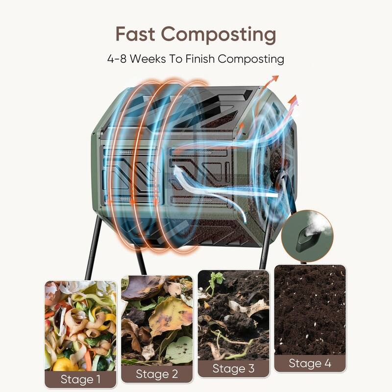 43-Gallon Dual Chamber Compost Tumbler - Outdoor Rotating Bin Green