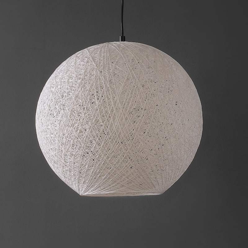 Louisa 1-Light Bohemian Minimalist Iron/Rope Woven Globe LED Pendant, White/Black by JONATHAN Y