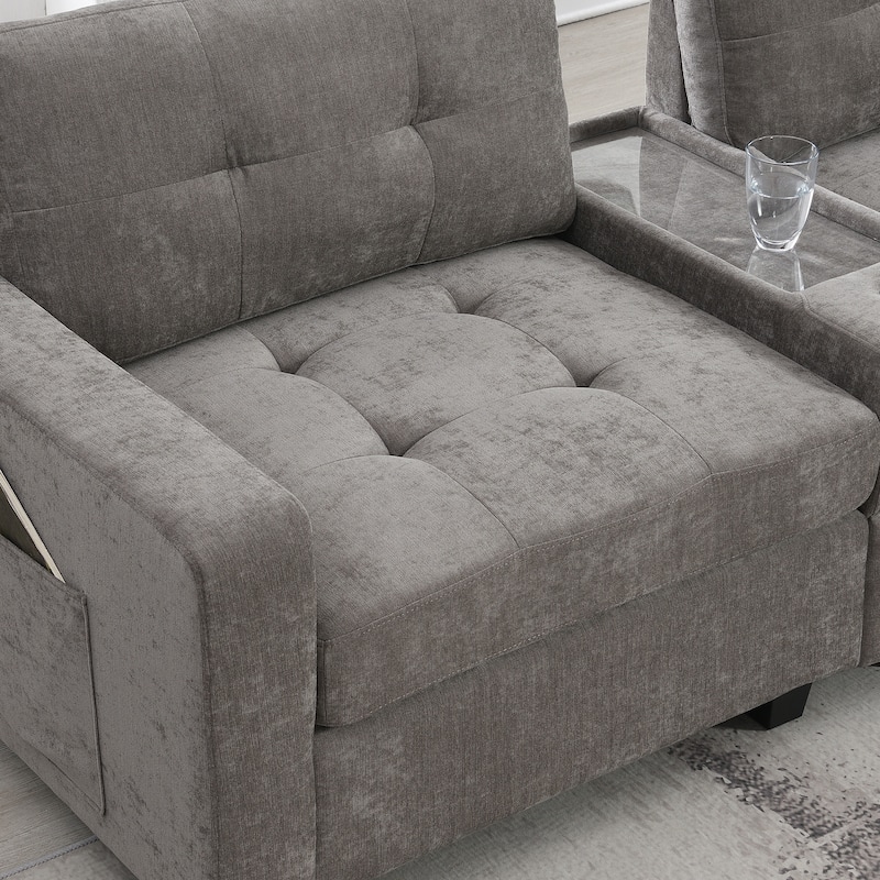 U Shaped Sectional Couch Set w/ USB Charger, Storage Drawers & Pockets