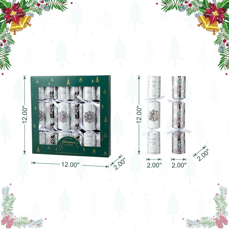 Glitzhome 6 Pack Christmas Snowflake Party Crackers Favor Supplies with Gift Contents for Kids