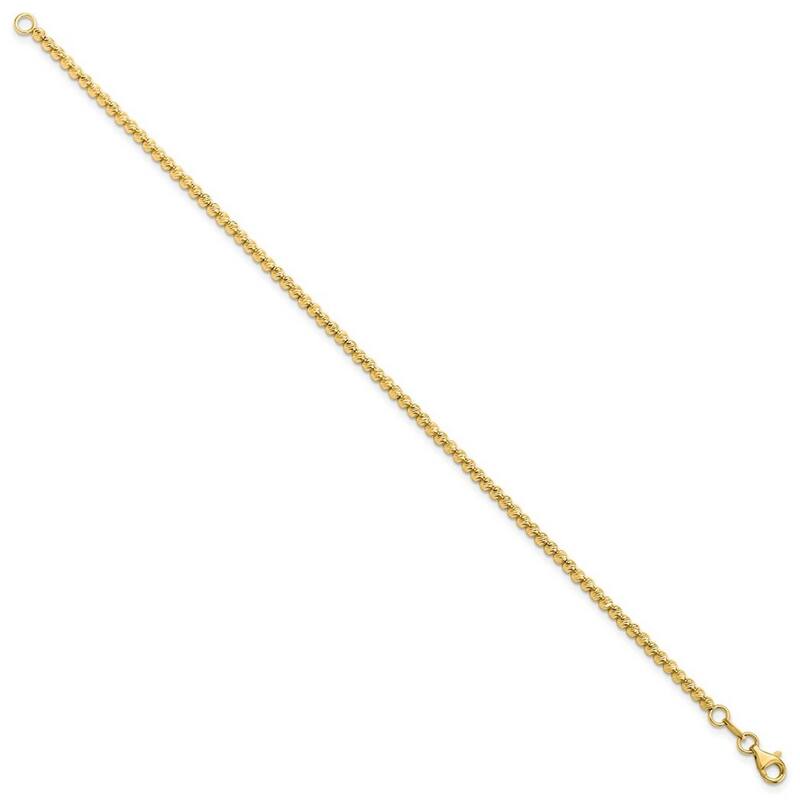 Curata 14k Yellow Gold Fancy Sparkle Cut Beaded Bracelet 7.5 Inch