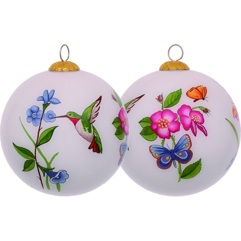 Decorative Florals Hand Painted Mouth Blown Glass Ornament - 3" x 3" x 3"