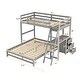 preview thumbnail 33 of 40, Twin over Full Wood Bunk Bed with Built-in Desk and Storage Drawers,Modern Design