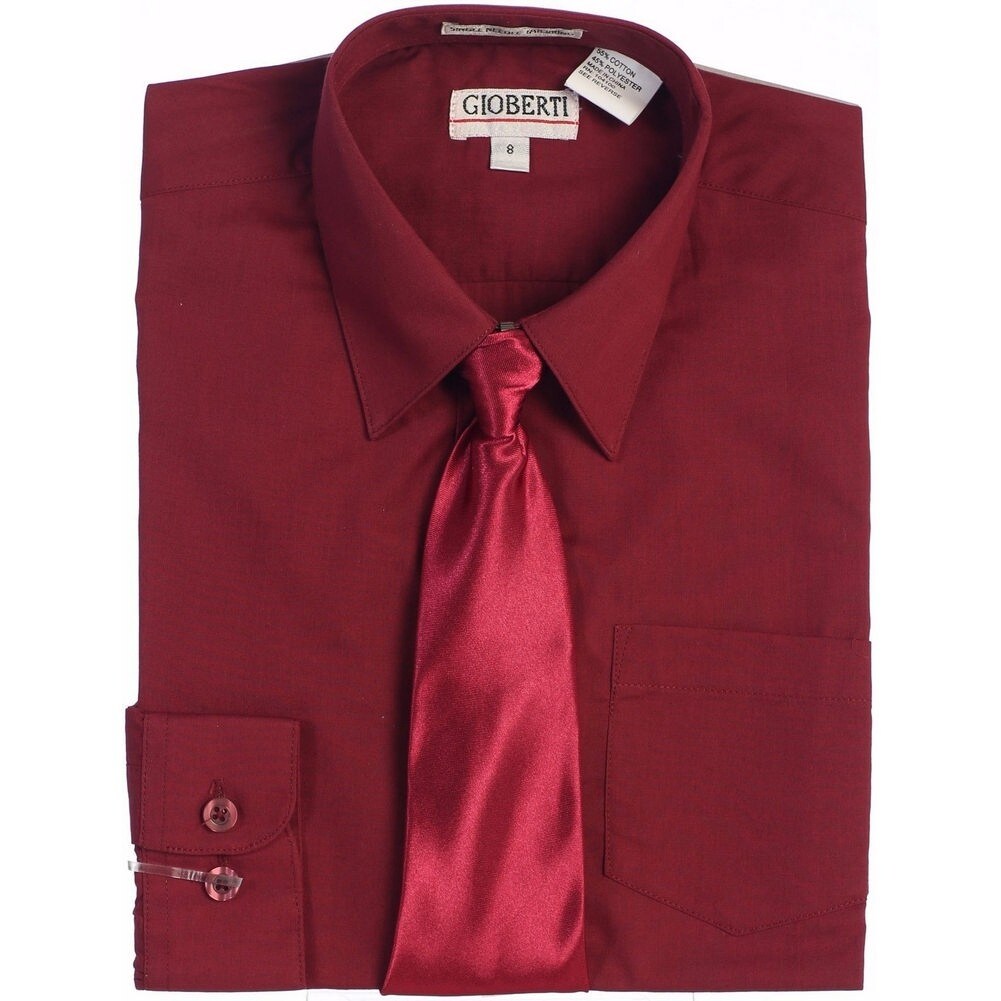 Shop Gioberti Big Boys Burgundy Solid Color Shirt Tie Formal 2