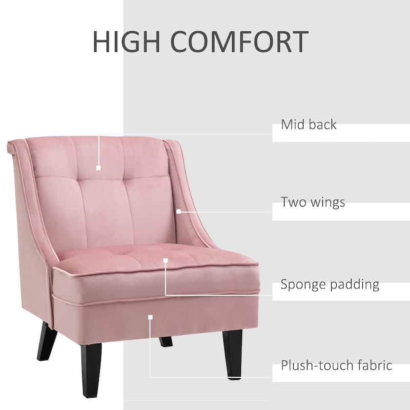 HOMCOM Tufted Single Sofa Chair with Rubber Wood Legs, Thick Padding Mid-Back, and Wings for Living Room