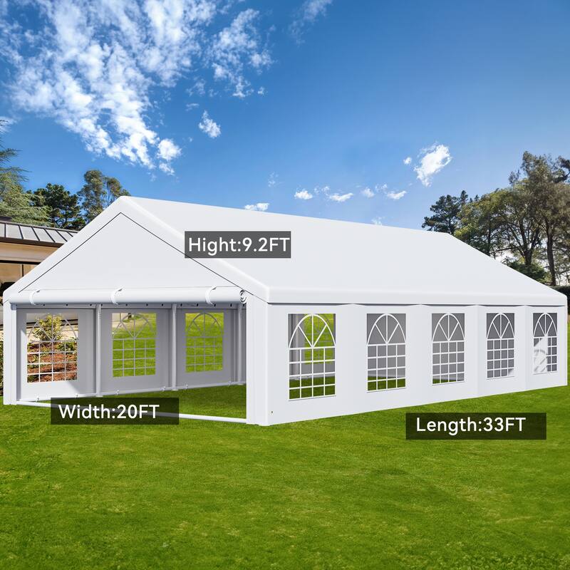 Outdoor White Party Tent Canopy with Windows - 20*33 Ft