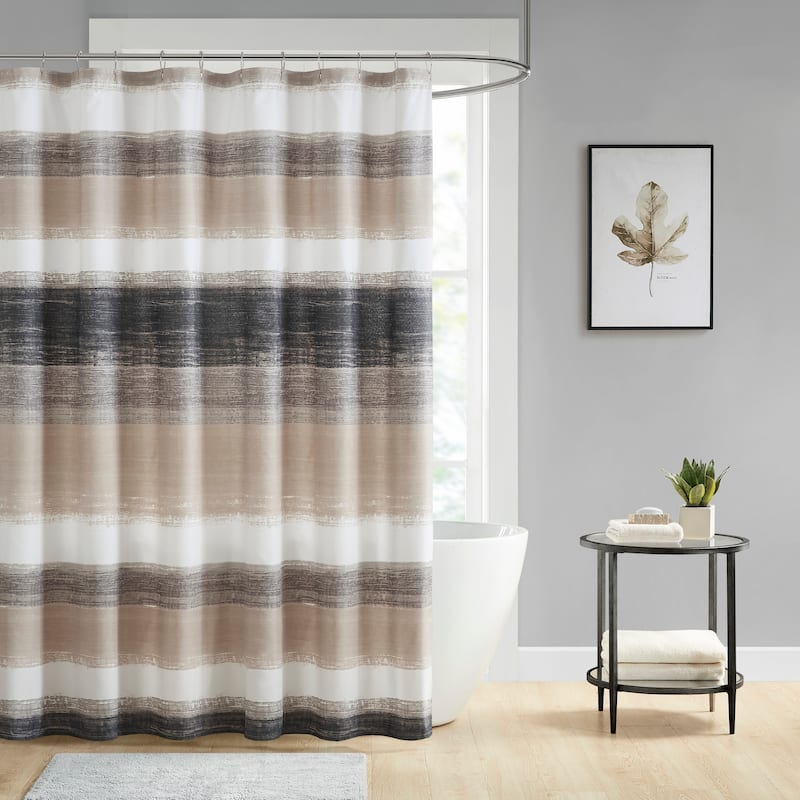 Madison Park Essentials Barret Stripe Print Shower Curtain - Taupe/Black