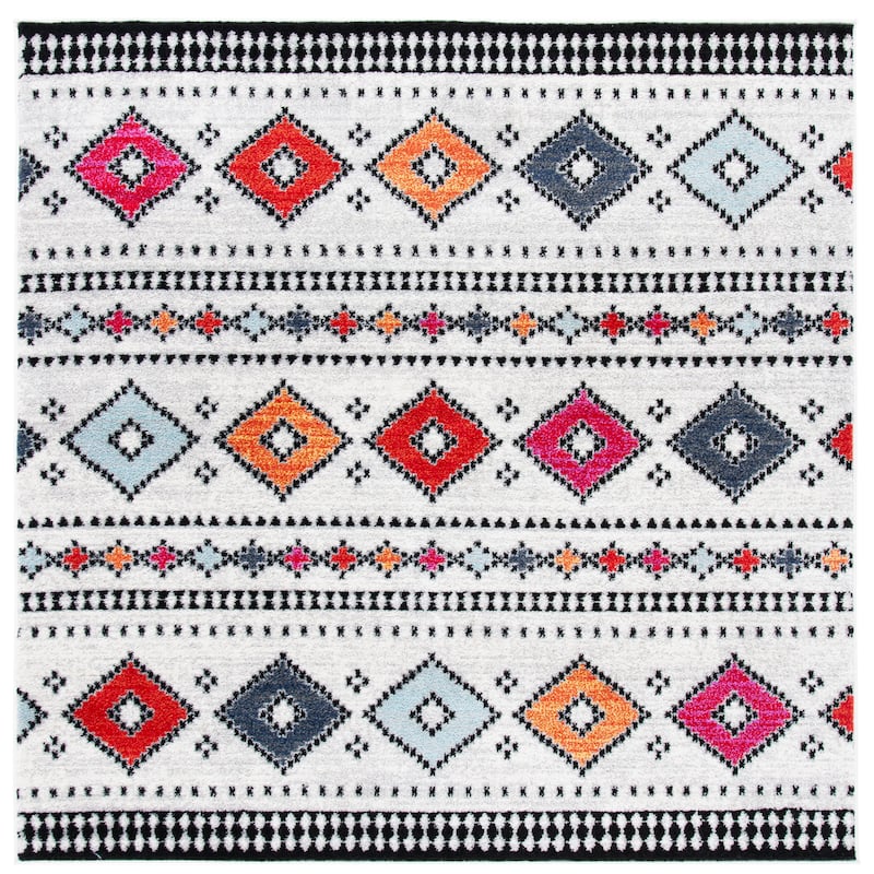 SAFAVIEH Adirondack Fabricia Moroccan Boho Rug - 6' Square - Light Grey/Black