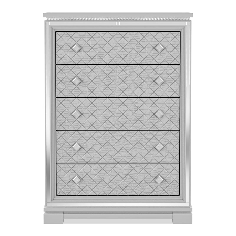 Seleena Glam Silver Solid Wood 5-Drawer Chest by Furniture of America