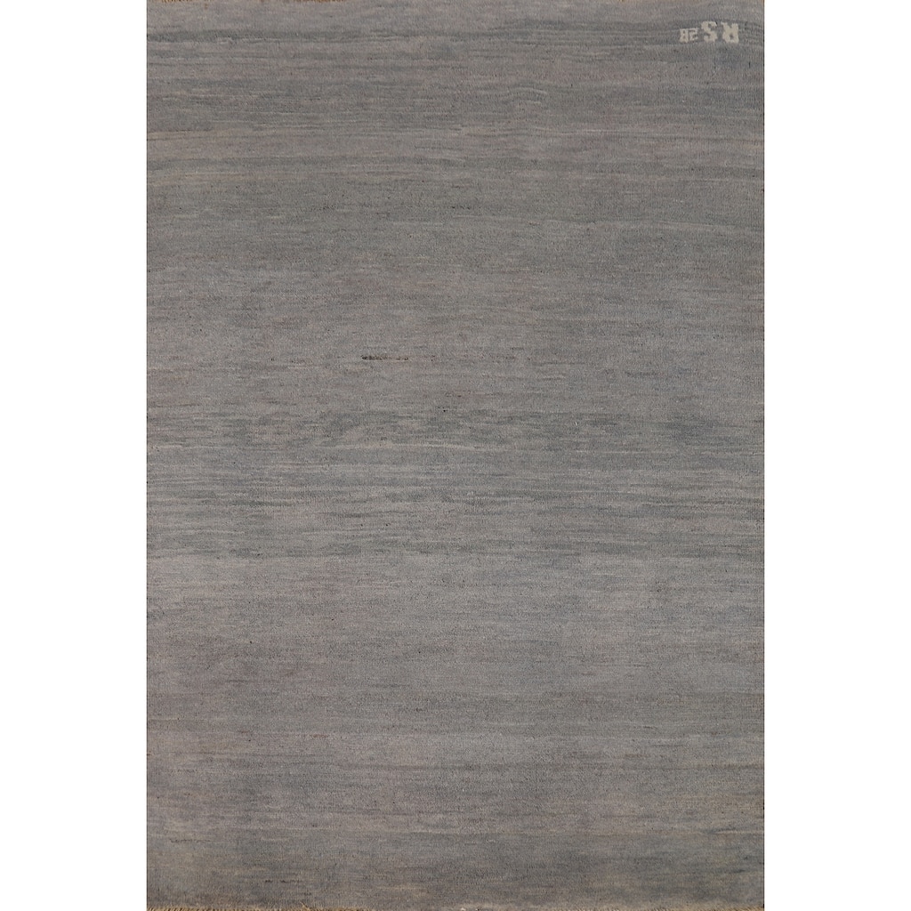 Modern Gray Gabbeh Oriental Rug Hand-Knotted Wool Carpet - 3'4" x 4'9"