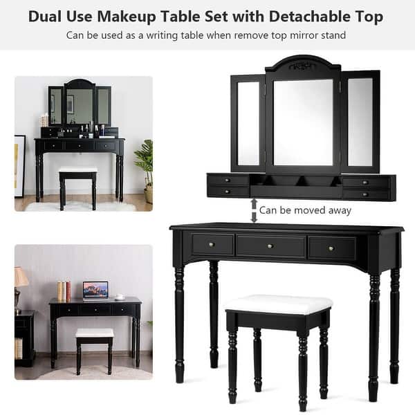 Shop Gymax 7 Drawers Vanity Set Dressing Table W Tri Folding