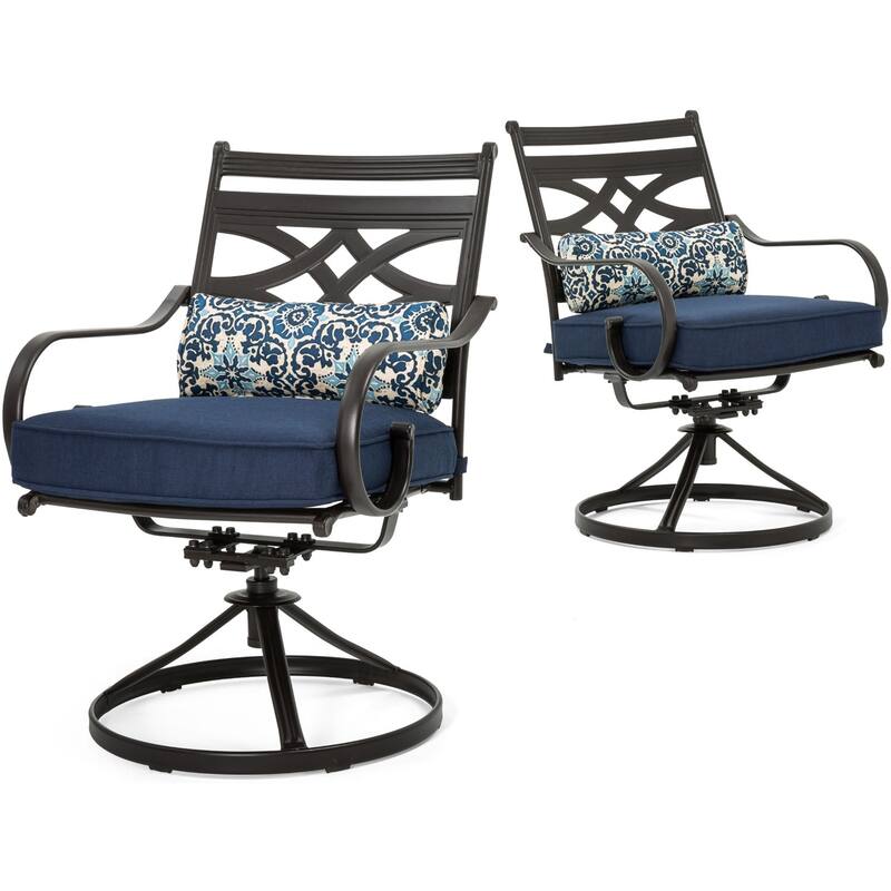 Hanover Montclair 7-Piece Dining Set in Navy Blue with 6 Swivel Rockers - N/A
