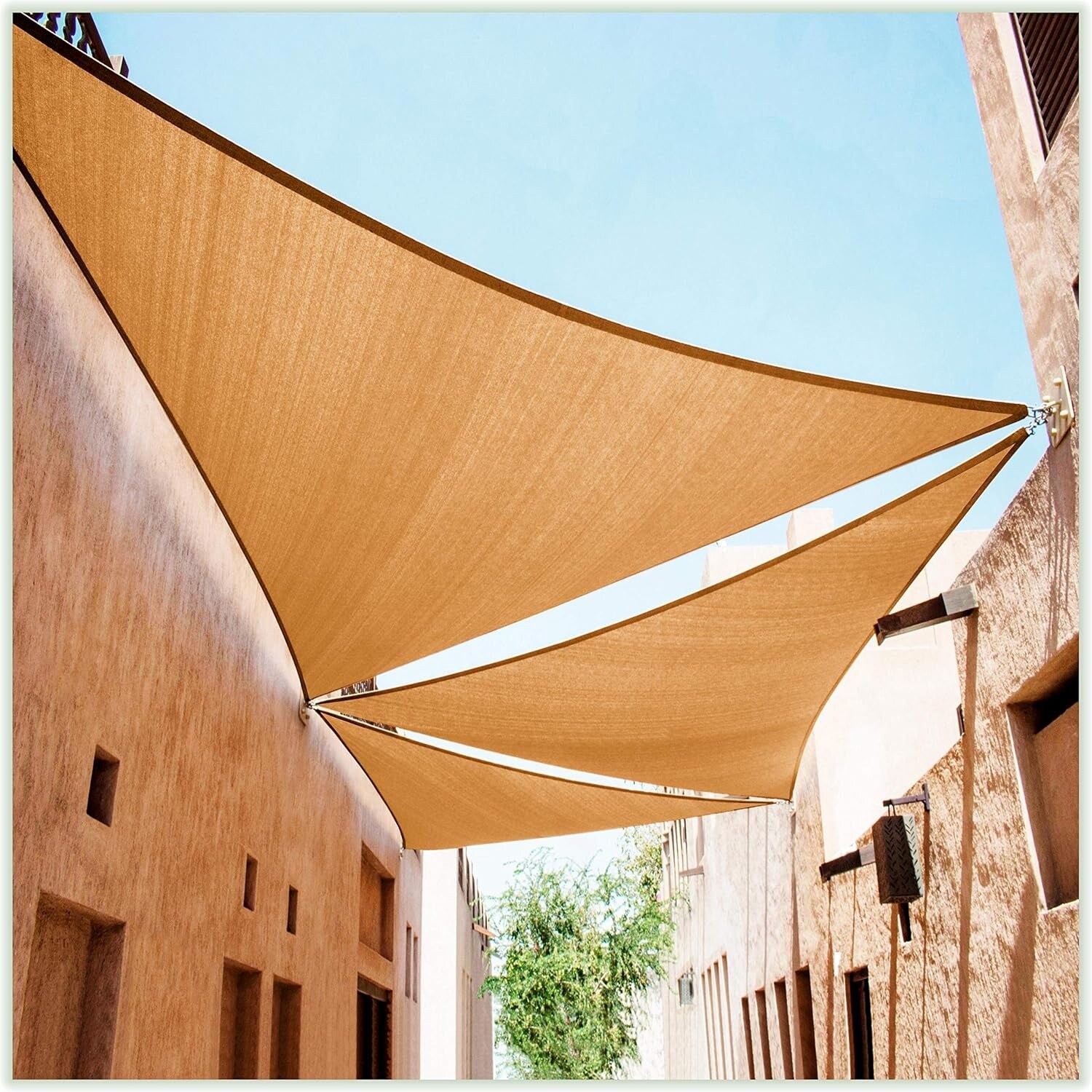 Custom Size 10' x 11' x 14.9' Sand Beige Triangle Sun Shade Sail Canopy Mesh Fabric UV Block UPF50 - Heavy Duty