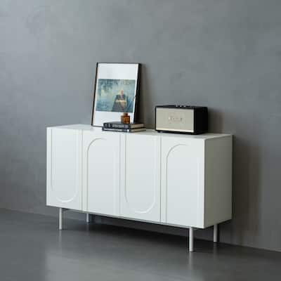 Modern 4-Door Accent Cabinet, Sideboard Buffet Storage Cabinet, Cream White