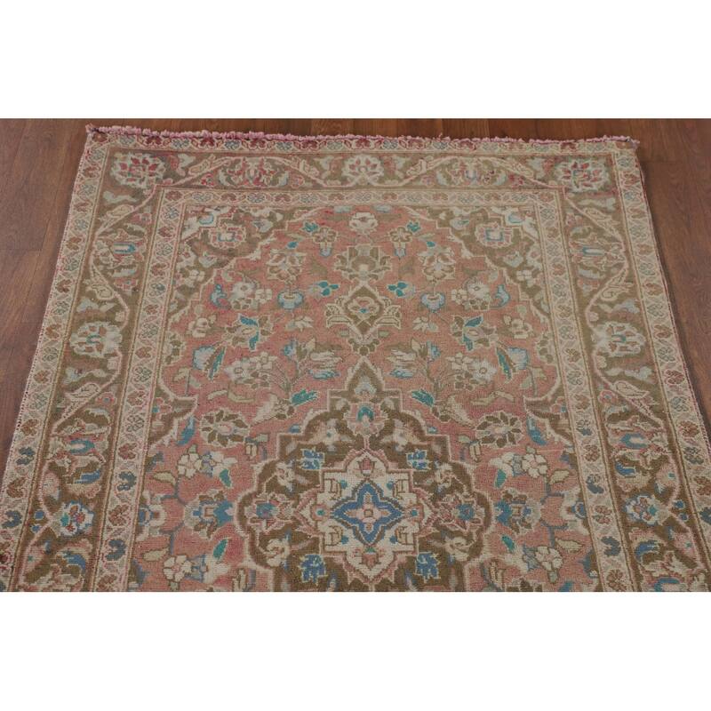 Kashan Persian Vintage Runner Rug Handmade Wool Carpet - 3'1"x 10'7"