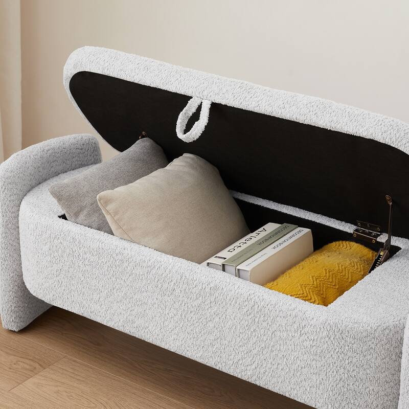 3D Lamb Fleece Fabric Bench with Large Storage Space