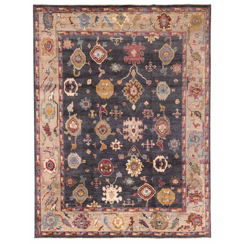 ECARPETGALLERY Hand-knotted Modern Oushak Dark Navy Wool Rug - 9'3 x 12'2