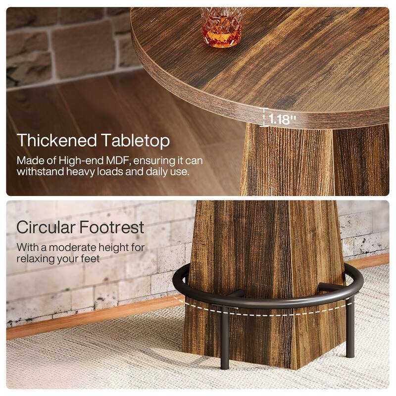 Home Bar Unit, High Round Bar Table with Footrest for Pub, Dining Room, Kitchen - 23.62" L x 23.62" W x 37.4" H