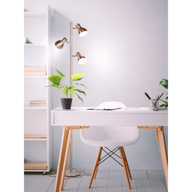 Brightech Ethan 65.5 in. Brushed Nickel Mid-Century Modern 3-Light 3-Way Dimming LED Floor Lamp with 3 Nickel Metal Cone Shades