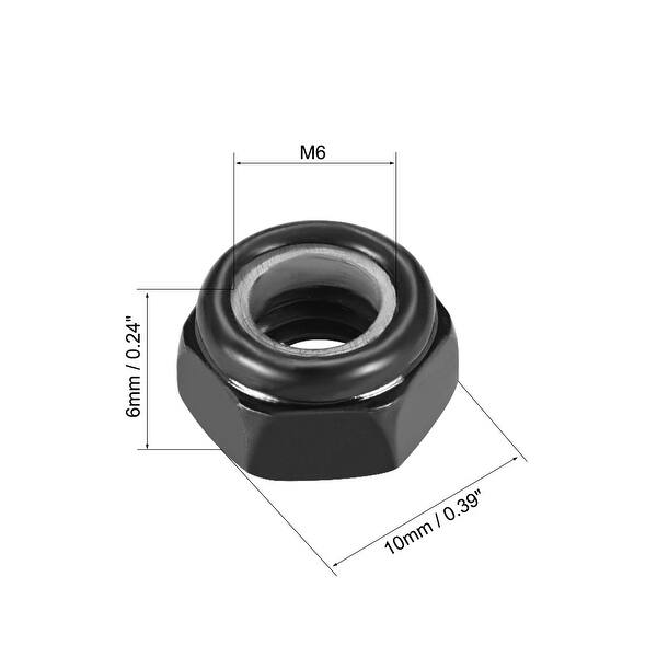 MroMax M6 x1mm Nylon Insert Hex Lock Nuts Carbon Steel Black Zinc Plated Pack of 100