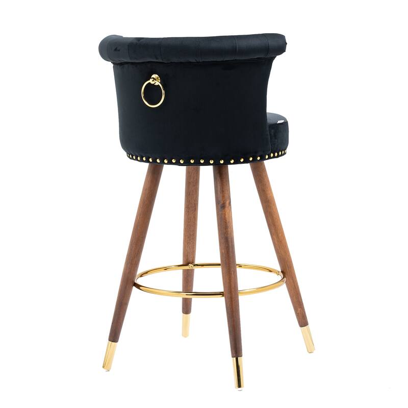 Counter Height Bar Stools Set of 2, Kitchen Bar Stools with Solid Wood Legs, Upholstered Dining Room Chairs with Footrest