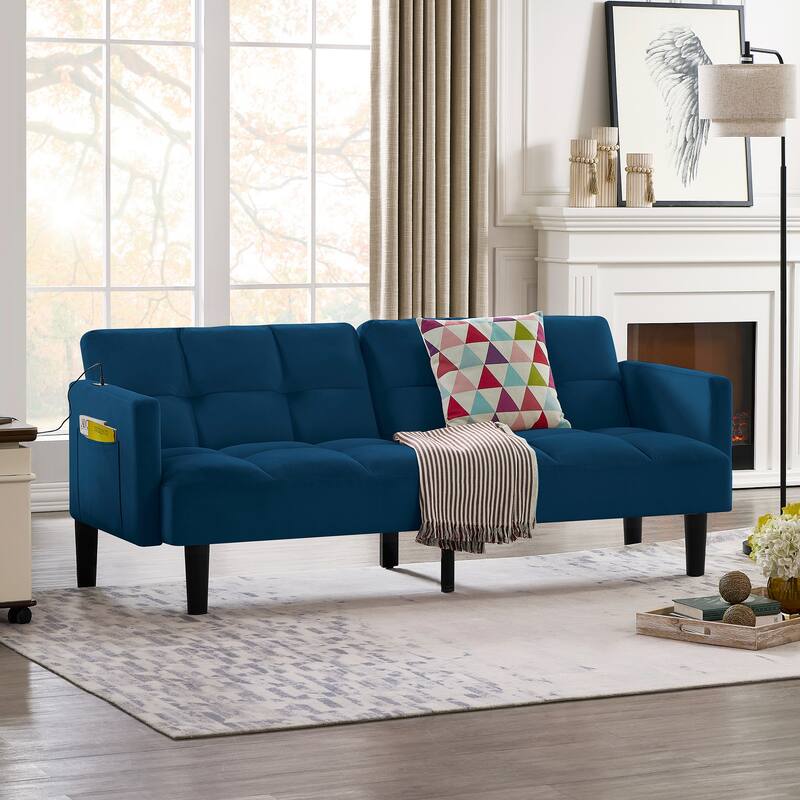 Velvet Futon Couch Sofa Lounge Sofa with Adjustable Backrest, Convertible Folding Sofa Bed Sleeper Sofa