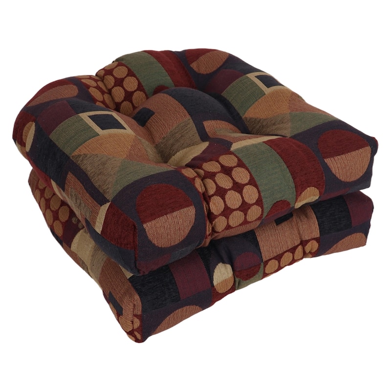 19-inch Rounded Back Jacquard Chenille Chair Cushion - 19 x 19 - Kaleidoscope - Set of 2