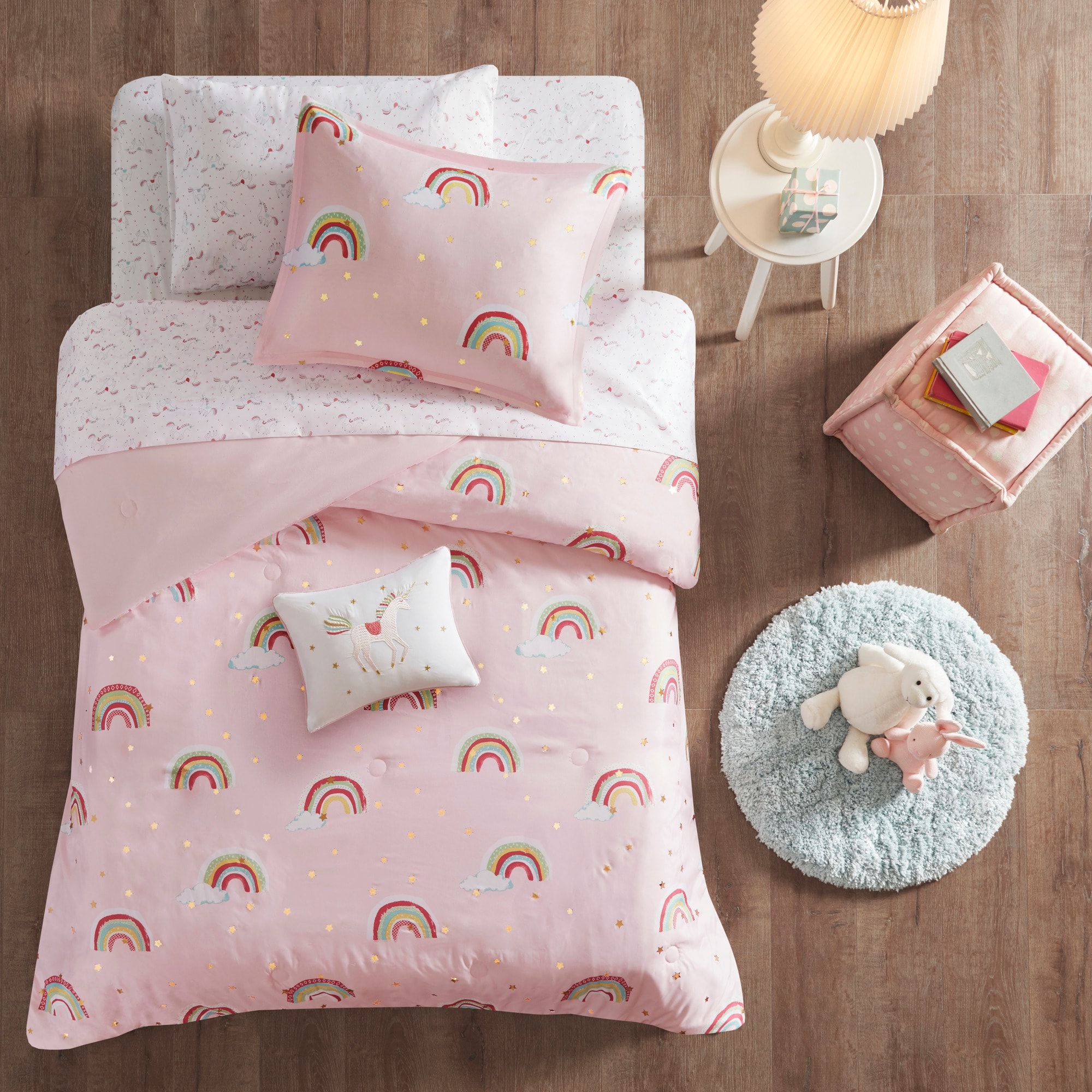 Mi Zone Kids Alicia Rainbow and Metallic Stars Comforter Set with Bed Sheets