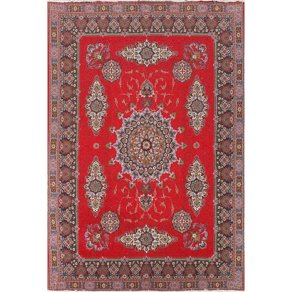 Traditional Red Kashan Turkish Area Rug Medallion Machine Made Carpet - 9'7" x 12'11"
