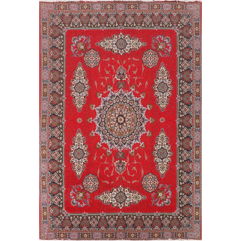Traditional Red Kashan Turkish Area Rug Medallion Machine Made Carpet - 9'7" x 12'11"